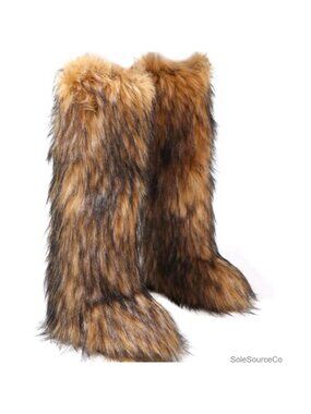 Faux Fur Knee-High Winter Boots Fluffy Fuzzy Snow Boots